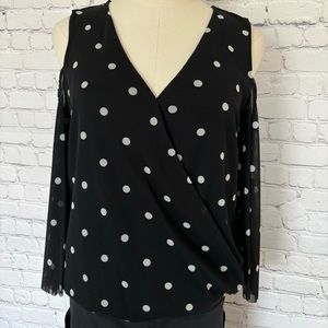 INC Cold Shoulder Polka Dot Surplice Top--EUC--Sz M